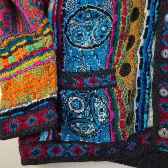 90s COOGI Australia crazy pattern 3D textured wool knitted sweater cardigan - Picture 8 of 12